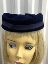 Vintage Blue Velvet Pillbox Style Hat Made In Italy