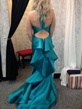 Teal Prom Dress, Gorgeous Gown, Sherry Hill Size 0, Mermaid Ruffle Bottom Gown