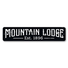 Mountain Lodge Established Date Sign, Personalized Ski Metal Decor Sign