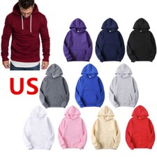 Mens Hoodie Sweatshirts Basic Solid Color Casual Long Sleeve Pullover Tops