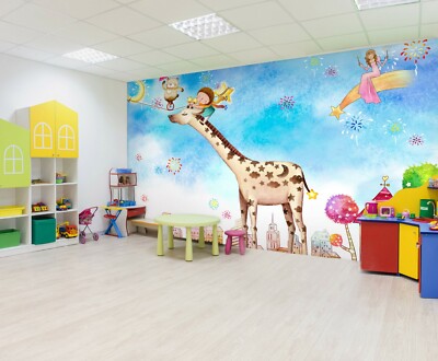 Papier Peint Photo 3D – Fille Et Girafe ZHU1221, Amovible, Original Et Tendance
