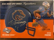 2011 Sweet Spot Titus Young Rookie Helmet Card #/299 Boise St Broncos autograph