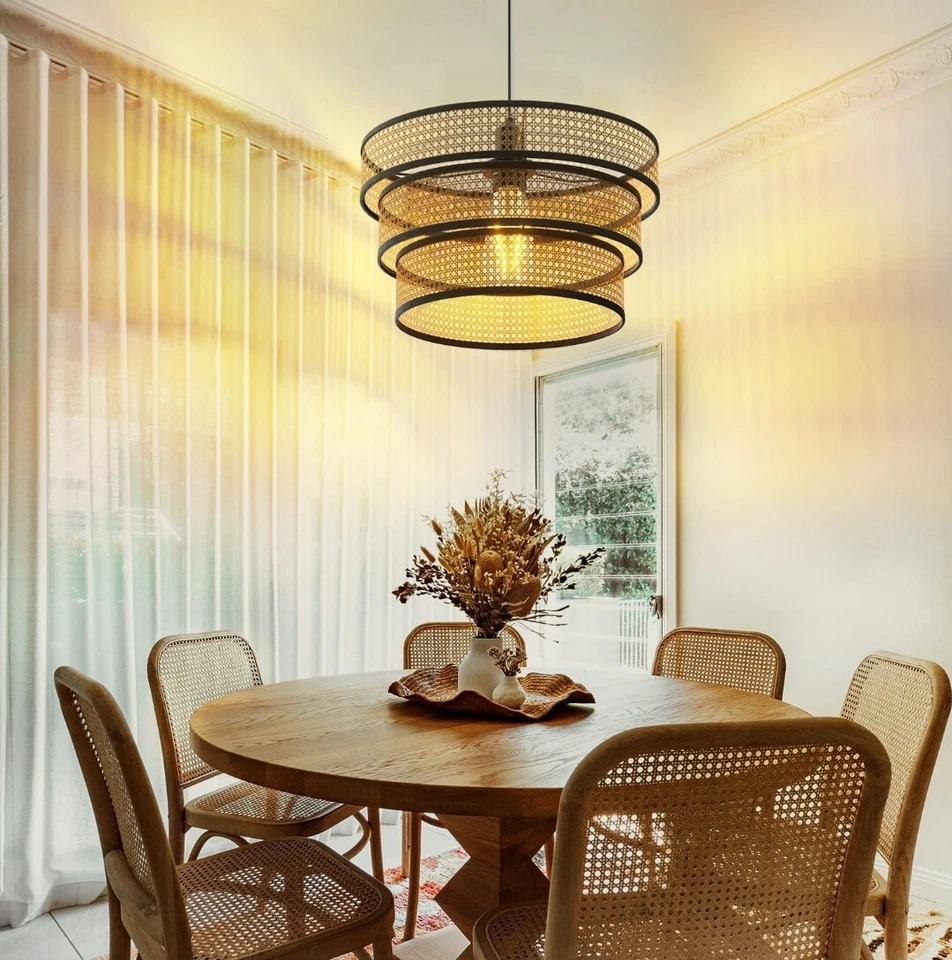 Boho Pendant Light, Rattan Light Fixture Woven Basket Shade Wicker Pendant Light - Image 4 of 4