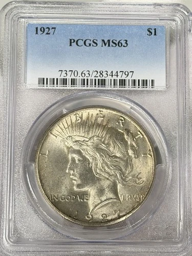 1927-P $1 Peace Silver Dollar PCGS MS63 Silver Philadelphia US Coin BETTER DATE!