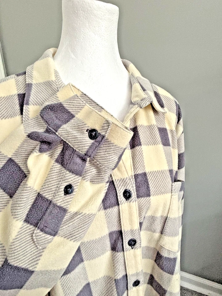 CHAQUETA BLUSA BOLSILLO FRONTAL A CUADROS GRIS AZUL POLAR BAJO MAINE LITE HECHA EN EE. UU. 2X Foto 3 de 4