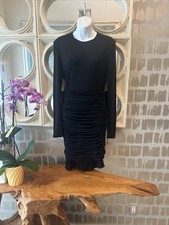 Genny By Gianni Versace Vintage 80s Black Rayon Long Sleeved Wiggle Dress 10/S