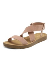 Women Open Toe Ankle Strap Casual Summer Elastic Flat Sandals Shoes Blush NEW 