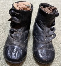 1 Pair - Antique Victorian Child Button Shoes ca. 1800  s Black Leather Edwardian