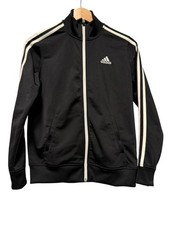 adidas Boys Track Jacket Black White Zip 100 Polyester Size 10-12