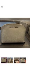 Michael Kors Silver Leather Makeup Bag with Zipper and Pockets