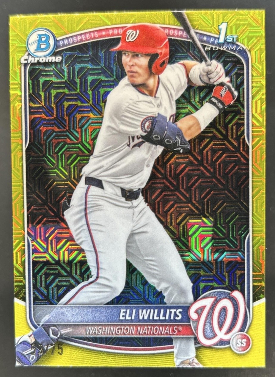 2025 Bowman Draft Eli Willits Chrome Yellow Mojo Refractor 1st #/75 Nationals