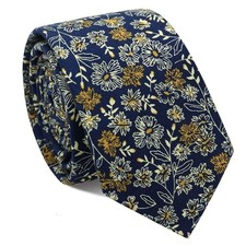 Floral Ties for Men, Cotton 2.75 Inches Mens Floral Tie Navy Yellow Floral