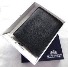 Men's Stafford Genuine Leather Slim TriFold Wallet Black Pebble New in Box