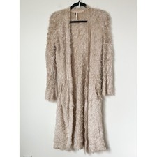 Free People Hampton Fuzzy Open Front Longline Duster Cardigan Womens XS Cream