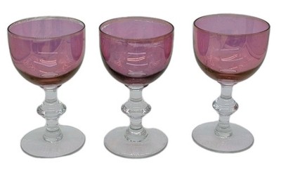 Tiffin Kings Crown Glasses Ruby Red Pink Wine Cordial Goblet 4 1/2'' Set of 3 Vtg