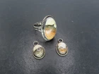 Vtg Sterling Silver & Picture Jasper Ring/Earrings Set, Size 8.25, 8.6g