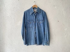 1970s vtg LEVIS HEAVY DENIM WESTERN STYLE SHIRT S Jac Orange Tab USA Jean
