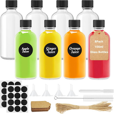 8 Stück 100Ml Shot Flaschen Zum Befüllen, Mini Shot Glasflaschen, Ingwer Shot Fl