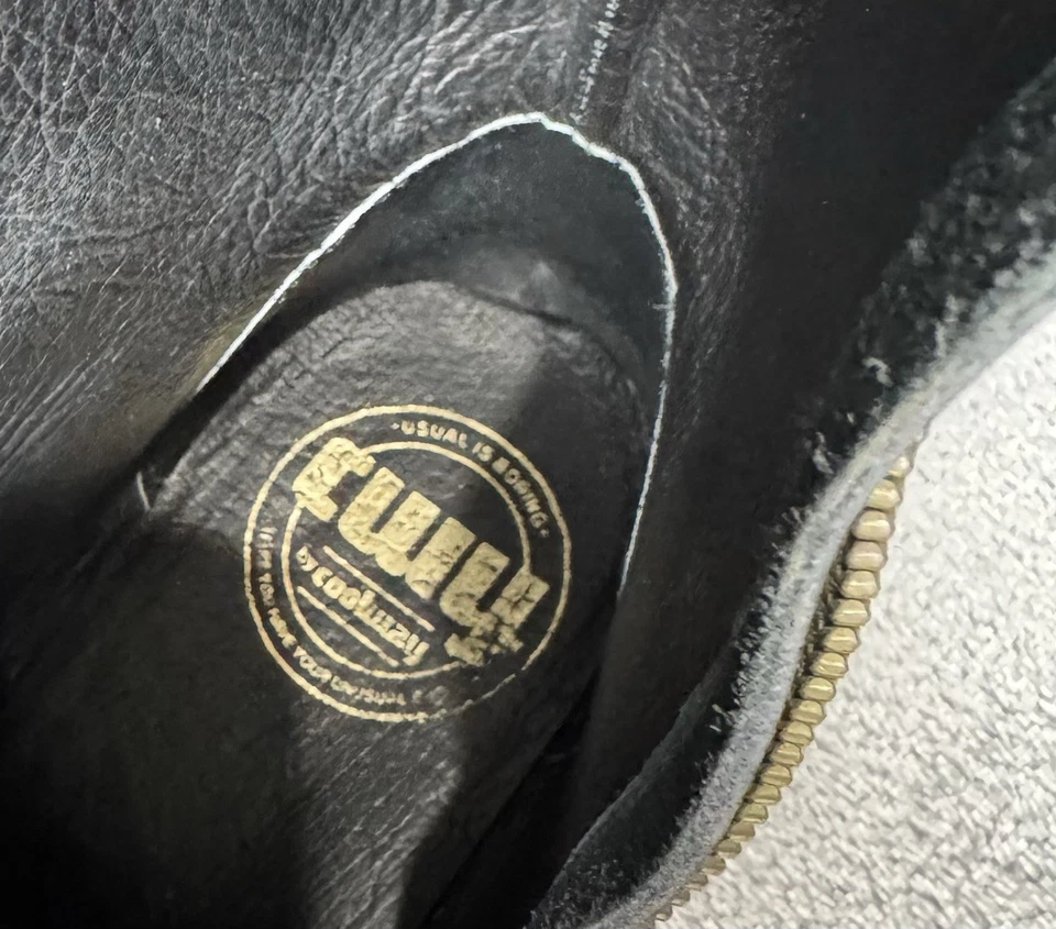 Black Leather Combat Boots Side Zip Embroidered Boho Moto Grunge 7 - Image 2 of 4