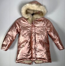Crewcuts J.Crew Pink Metallic Puffer Faux Fur Hooded Parka Coat Jacket 6-7 Girl