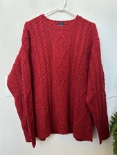 J. Crew Wool Mens Cable Knit Fisherman Red Speckled Sweater Preppy Academia Sz L