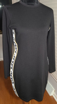 DIVIDED H&M Black Long Sleeve BodyCon Dress 12 Side Striped SASSY Stretch Poly