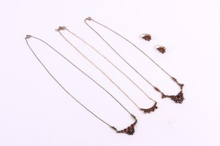 Vintage Rolled Gold Victorian Bohemian Garnet Necklace Earrings x4 16.10g