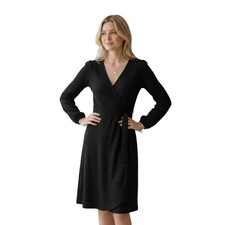 Madewell Dress S Small Women Black Faux Wrap V Neck Blouson Sleeve Midi