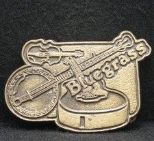 WD13103 NOS NICE VINTAGE 1970s BLUEGRASS MUSIC ART BRASS PLATED BELT BUCKLE
