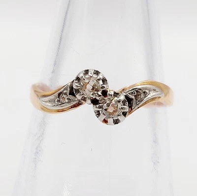 Anillo tú y yo antiguo oro rosa 18k diamantes talla antigua (alrededor de 1900) - Imagen 1 de 4
