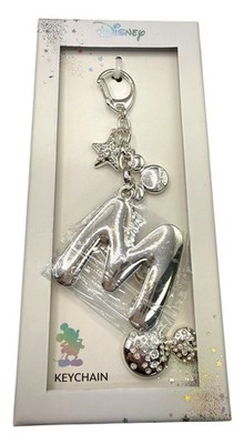 Disney LA Rocks Mickey Mouse M Letter Initial Keychain Key Ring Silver Tone NIB