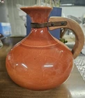 Red Wing Pottery Orange Carafe With Wooden Handle 8" Tall