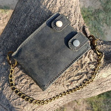 RFID Blocking Vintage Cowhide Leather Men's Biker's Chain Wallet Motorcyclist