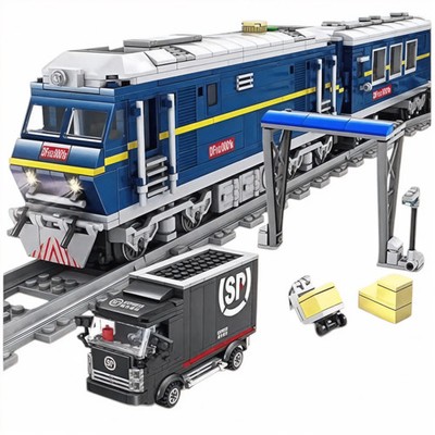 General Jim's Power Blue Diesel Cargo Train 1002 PCS Motorized Set