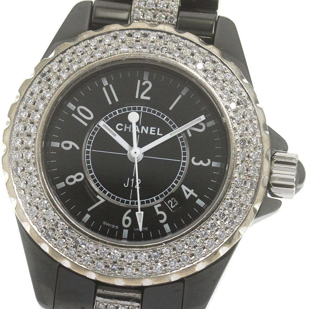 CHANEL J12 ceramica nera H1338 data lunetta diamante quarzo donna_846696