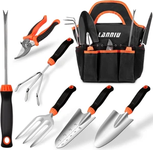 Ensemble d'outils de jardin, 7 Pièces en acier inoxydable Ensemble d'outils de jardinage robuste, avec non