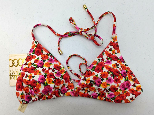 Swim Systems Swim Top M Red Floral Canyon Rose Halter Triangle