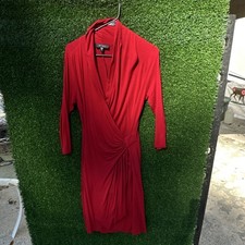 Karen Kane Red Wrap Dress Knee Length V-Neck 3/4 Sleeve Size M
