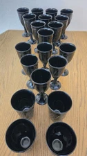 20 Piece Black Glass Drinkware Set 2 Size Goblets & Cups Goth Halloween Witch