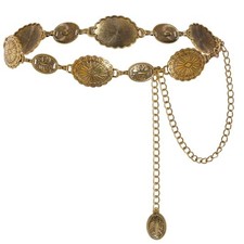 Jmkcoz Women Western Concho Chain Belt Silver Metal Oval Waist Chain Belt Gold