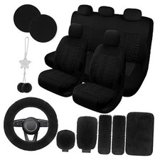 17 Car Seat Cover Full Set for Women,Universal Car Seat Patterned Black