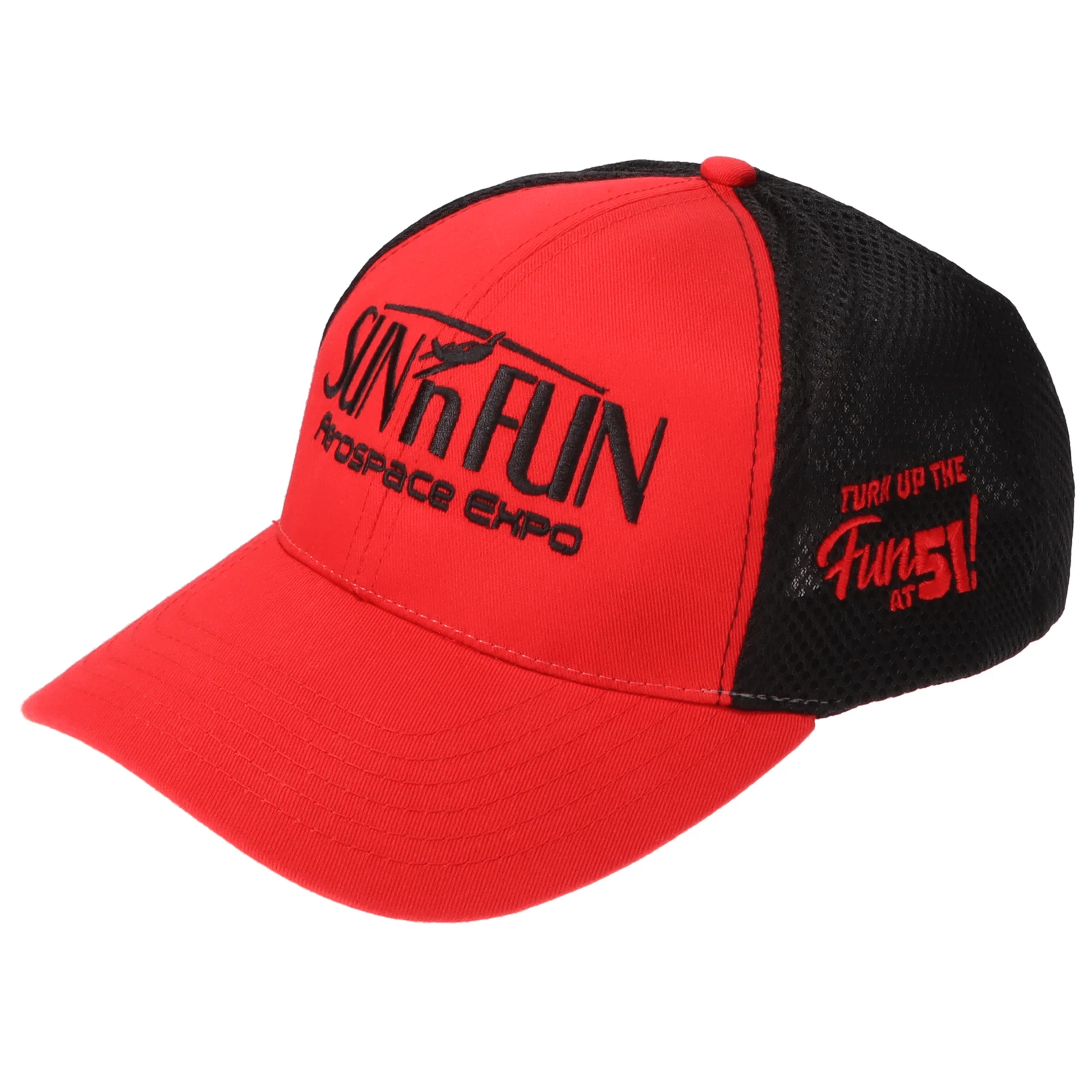 NEW SUN 'n FUN Red/Black Structured Cap OSFM w/Turn Up The Fun for 51 Black Embr
