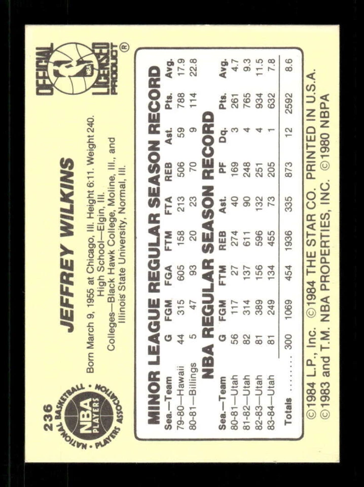 1984-85 Star 236 Jeffrey Wilkins signed auto autograph 02 tough BNDR - Image 2 of 2