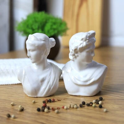 SIFCON INTERNATIONAL PLC Porcelain Salt & Pepper Shakers David & Venus White Cruet Set Storage Dispenser