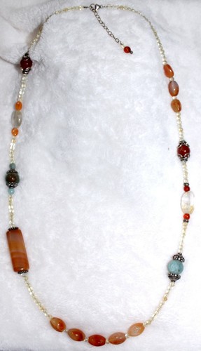 Carnelian Necklace Rock Crystal Faceted Stones Sterling Silver Clasp 31in - Picture 2 of 4