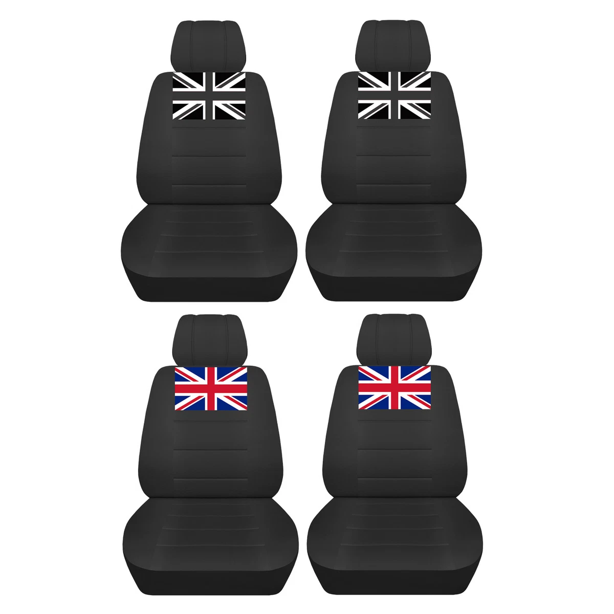 Fits 2005 to 2018 Mini Cooper Charcoal Car Seat Covers with a Union Jack