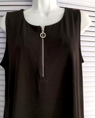 Calvin Klein Black Sleeveless Asymmetrical Chiffon Hem Quarter-Zip