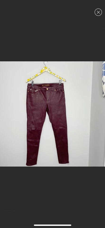 NEW Michael Kors 100% Lamb Leather Burgundy Pants - Image 3 of 4