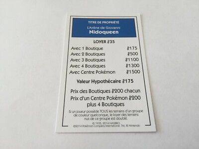 KARTE DIE ARENA VON GIOVANNI NIDOQUEEN MONOPOLY STÜCK POKEMON KANTO EDITION