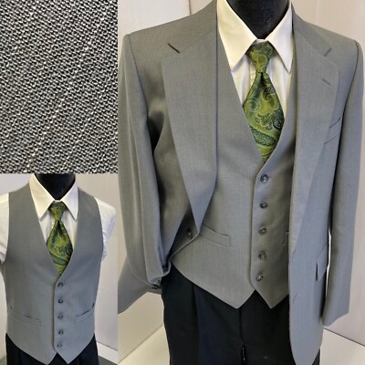 3 pc Vtg American Trend Men Gray ATOMIC STRIPE Wool Suit 38 R Vest Pants 34/28